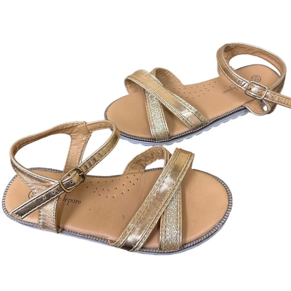 Nanette Lepore US 12 GIRLS Gold Criss Cross Ankle Strappy Sandals Vacation Beach